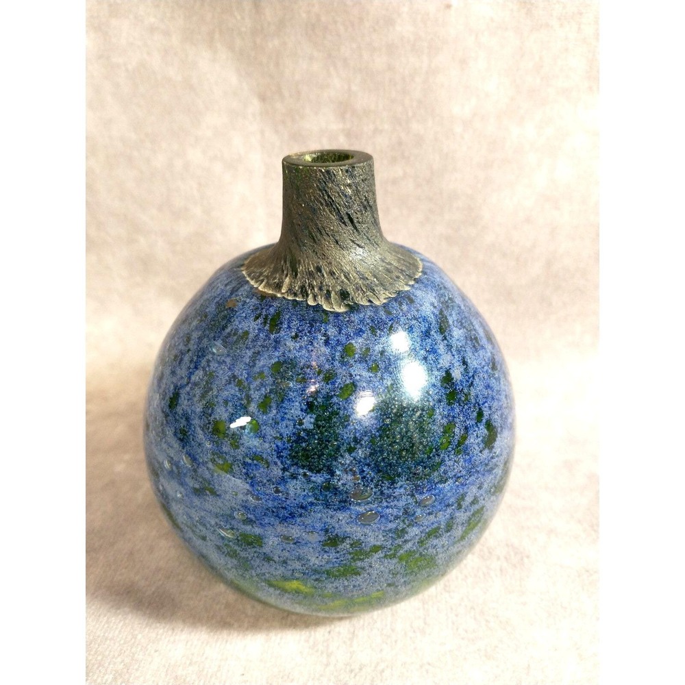 MCM Randsfjord Glass Norway Scandinavian Globe Vase Benny Motzfeldt Blue‎ Green